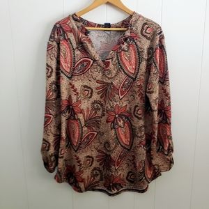 5/$25 Win Win Button Sleeve Floral Tunic Top